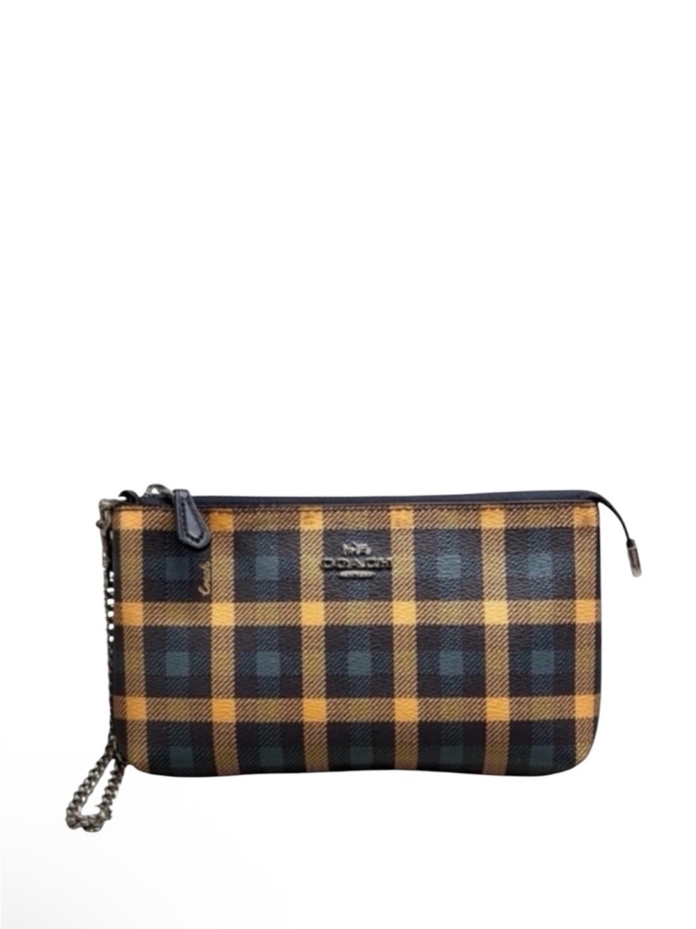 Coach Plaid Large Zip Wristlet Clutch